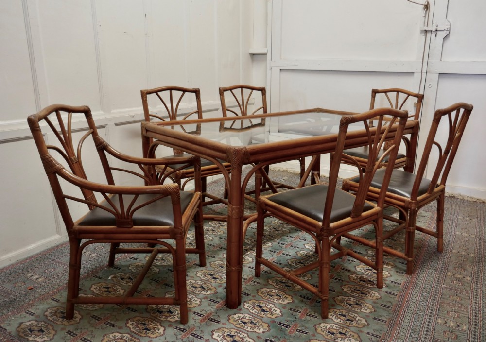 regency style simulated bamboo dining table and 6 chairs