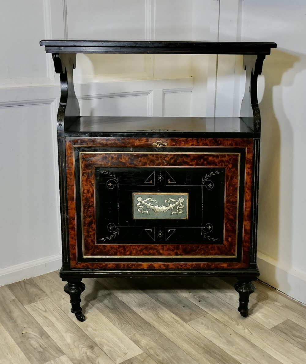 aesthetic movement ebonised burr walnut music cabinet