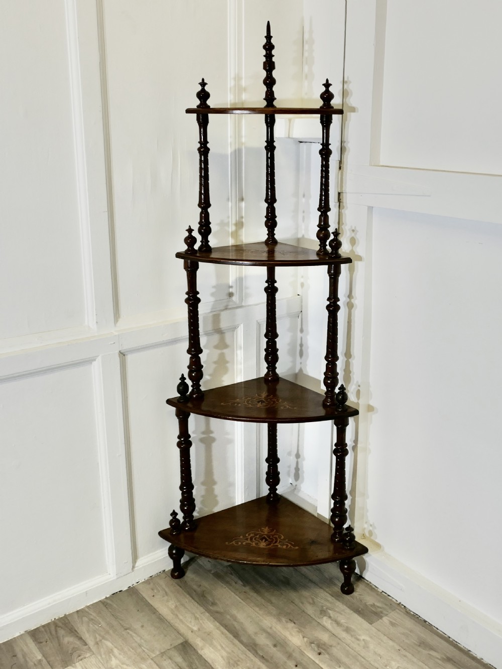 victorian figured walnut corner whatnot etagere