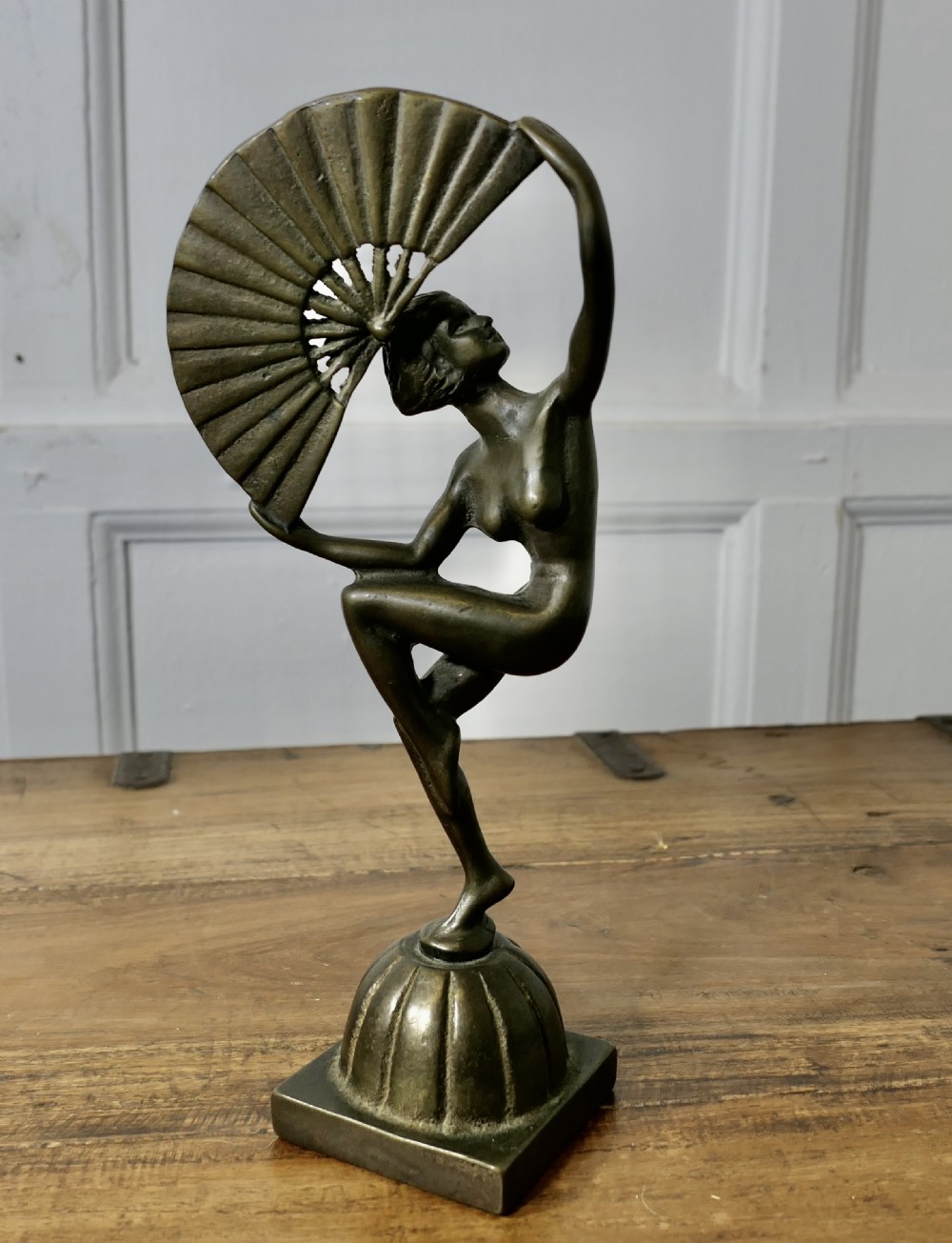 art deco fan dancer brass statue