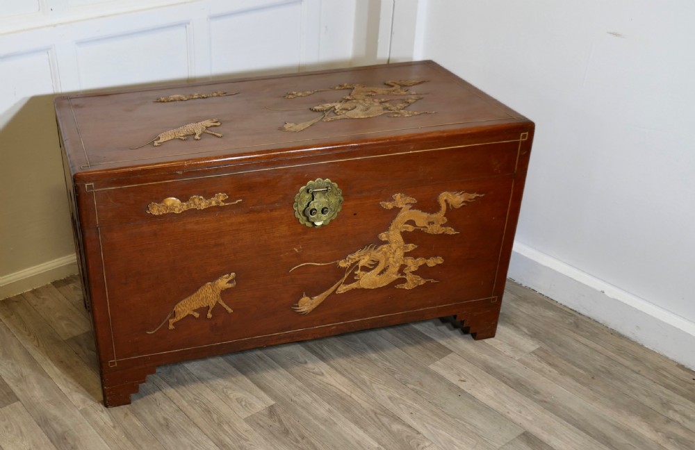 large decorated camphor wood coffer