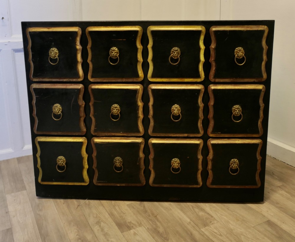 black and gold haberdashery draper shop cabinet