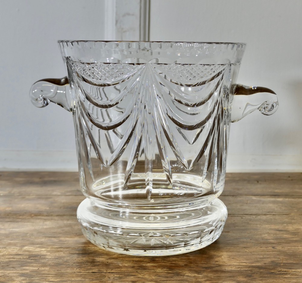 large french art deco hand blown cut crystal champaign ice bucket wine cooler