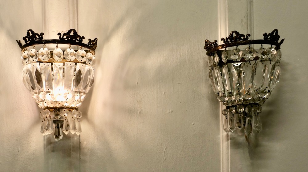 a charming pair of french mirrored chandeliers wall appliqu