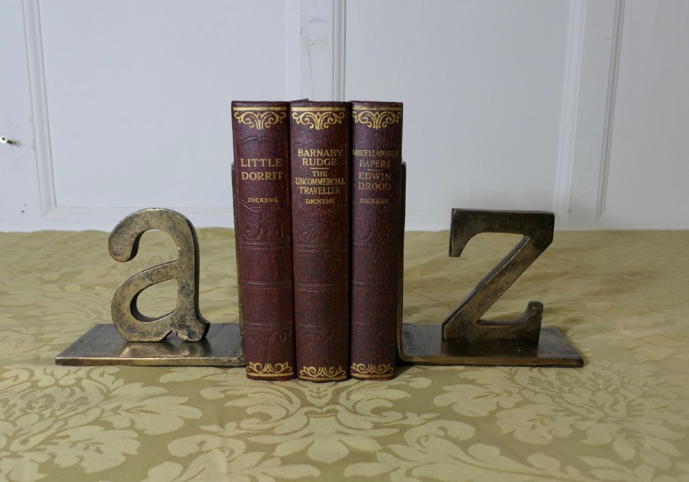 a pair of brass a to z bookends