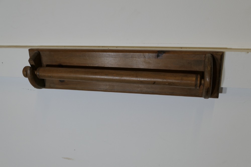 19th century dark pine roller towel rail